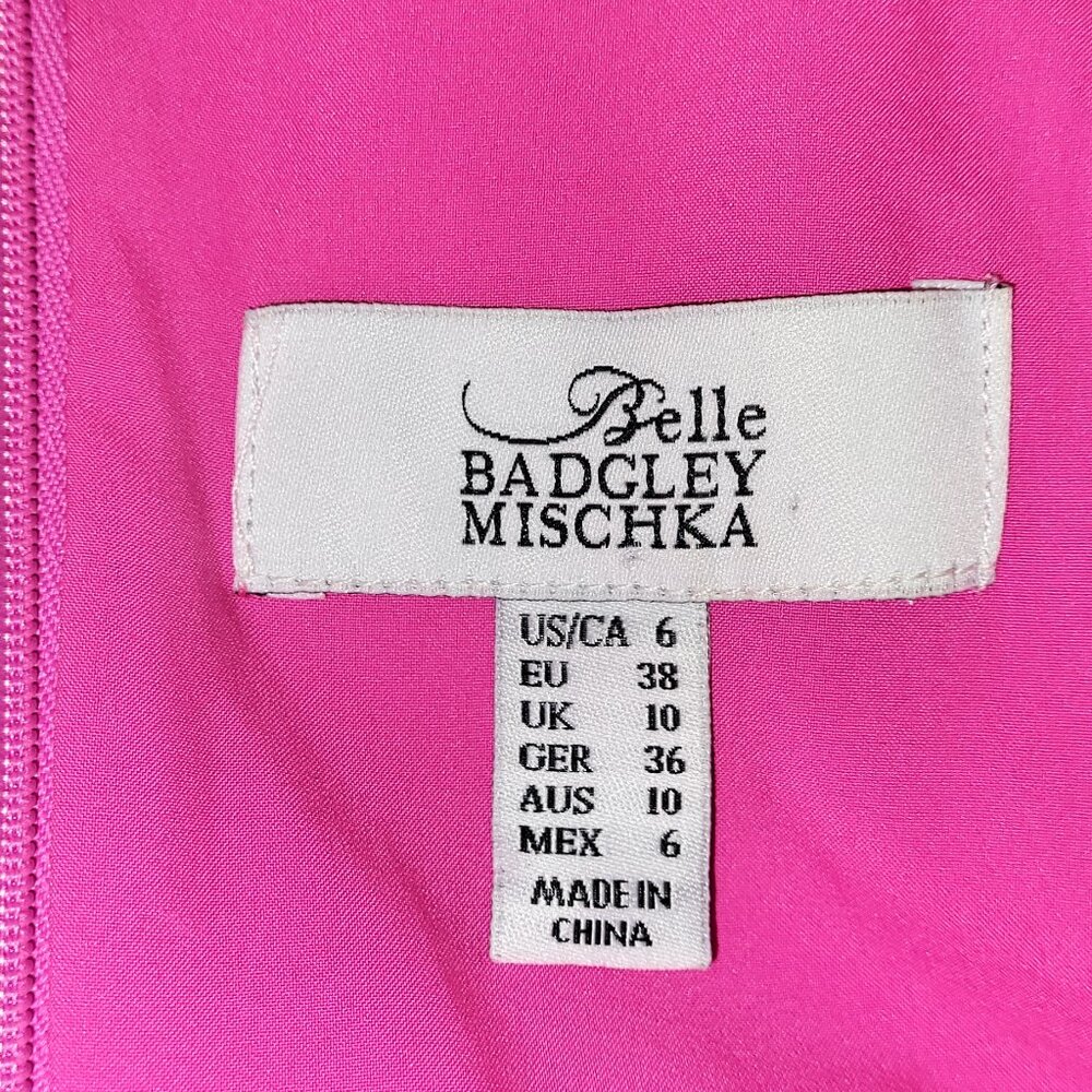 Badgley Mischka Belle Poppy Front Twist Hot Pink Cocktail Dress - 6 - Picture 8 of 12